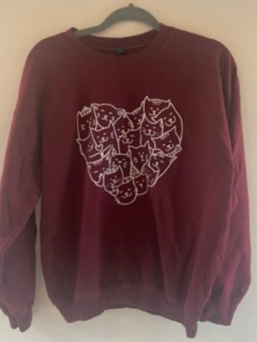 Retro Maroon Crew Neck Cat Love Sweatshirt- Size M